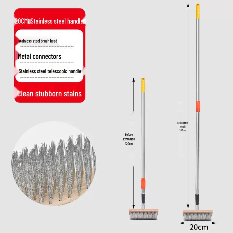 Long-Handled Stainless Steel Wire Brush for Household Floor and Toilet Cleaning