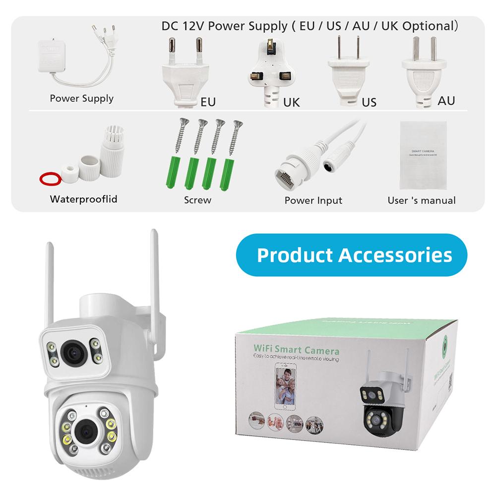 8MP 4K PTZ Wifi-kamera Dubbla linser Dubbel skärm AI-detektering av människor Automatisk spårning Trådlös Utomhusövervakning Säkerhetskamera iCSee