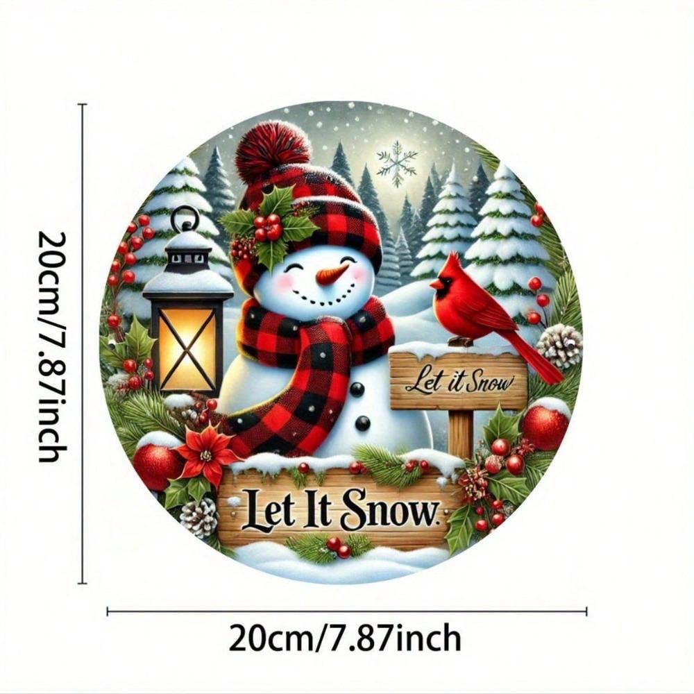 Vintage Eisen Weihnachtswandkunst Runder Kranzschild Schneemann Kardinal Feiertagsdekoration