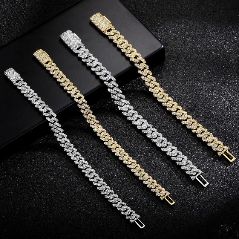 22646 Women's White/Gold A European And American Flip Buckle Cuban Bracelet 10Mm12mm14mm Viral Trends Heavy Industry Design