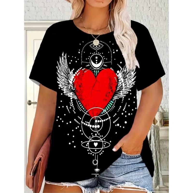 Fashion Women's Clothing Crew Neck Short Sleeve 3D Love Color Printing Love Short Sleeve Crew Neck T-Shirt