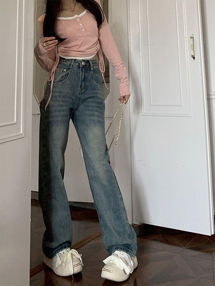 Women's Retro High-Waist Wide-Leg Jeans - Spring/Autumn 2025
