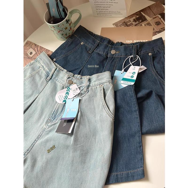 2025 Spring Women's Plus Size High Waist Straight Leg Jeans - Casual, Slimming, Versatile, Eight-Point Wide Leg Pants