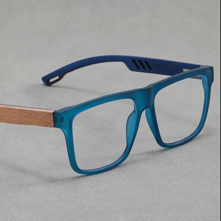 Retro Japanese-Style Myopia Glasses: Bamboo-Style Legs, Square Frame, Anti-Blue Light, Unisex Fit for Large Faces