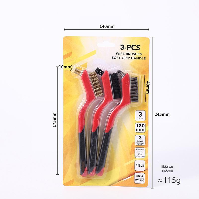 3pc Double-Headed Cleaning Brush Set: Stainless Steel & Copper Wire for Rust Removal, Antique Cleaning, and Crevice Detailing.