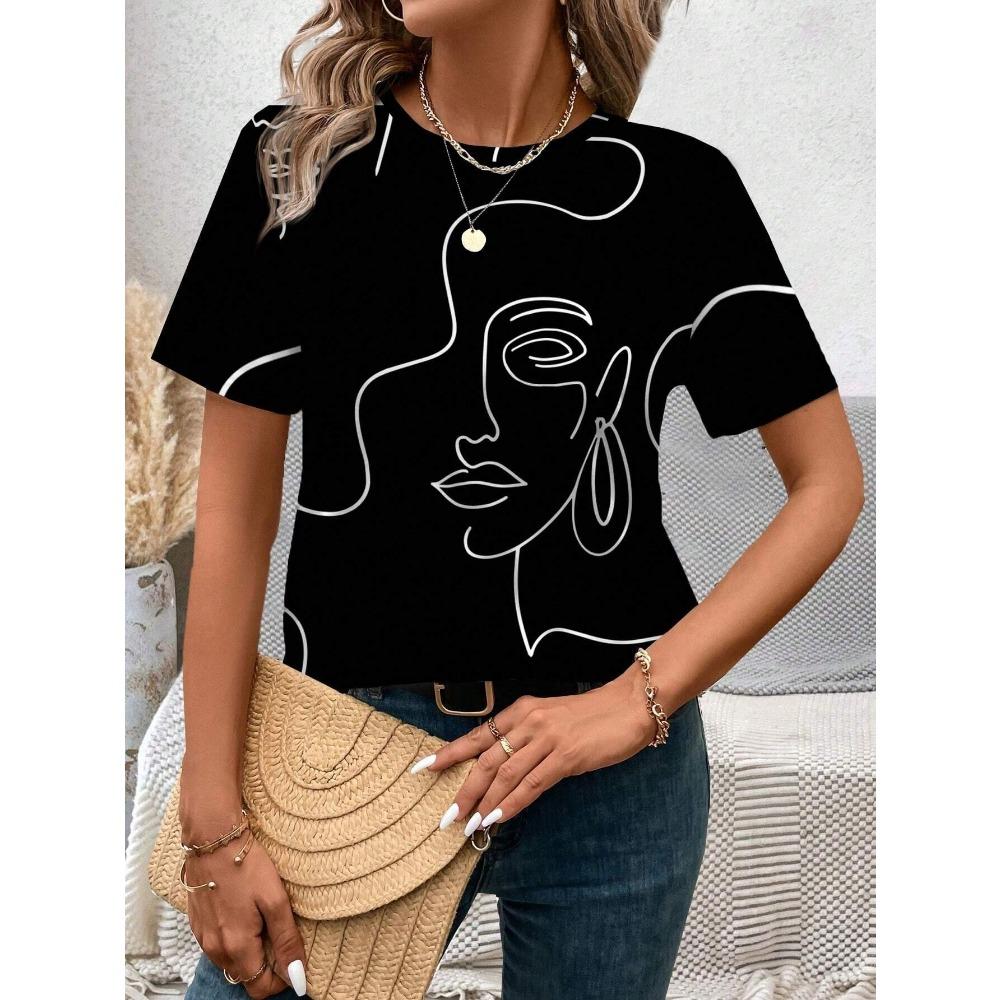 Fashion Stripes 3D Print T-Shirts Summer Women Casual O-Neck Short Sleeves T Shirt Street Y2k Harajuku Tees Tops Female Clothing
