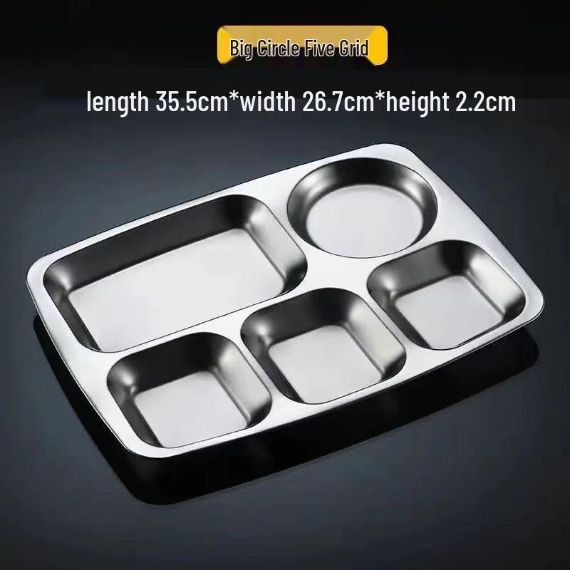 304 Stainless Steel Compartment Meal Tray for Kindergarten Students, Adults, and Canteens
