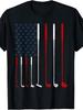 Golf Clubs American Flag TShirtRetro Casual Short-sleeved T-shirt with a Round Neck and Printed Pattern Suitable for Dai