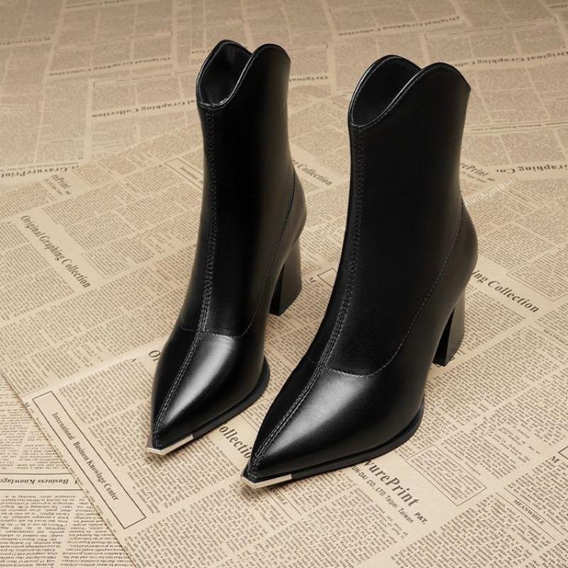 New pointed thick high-heeled short boots women's autumn and winter small velvet Martin boots small ankle boots thin boots