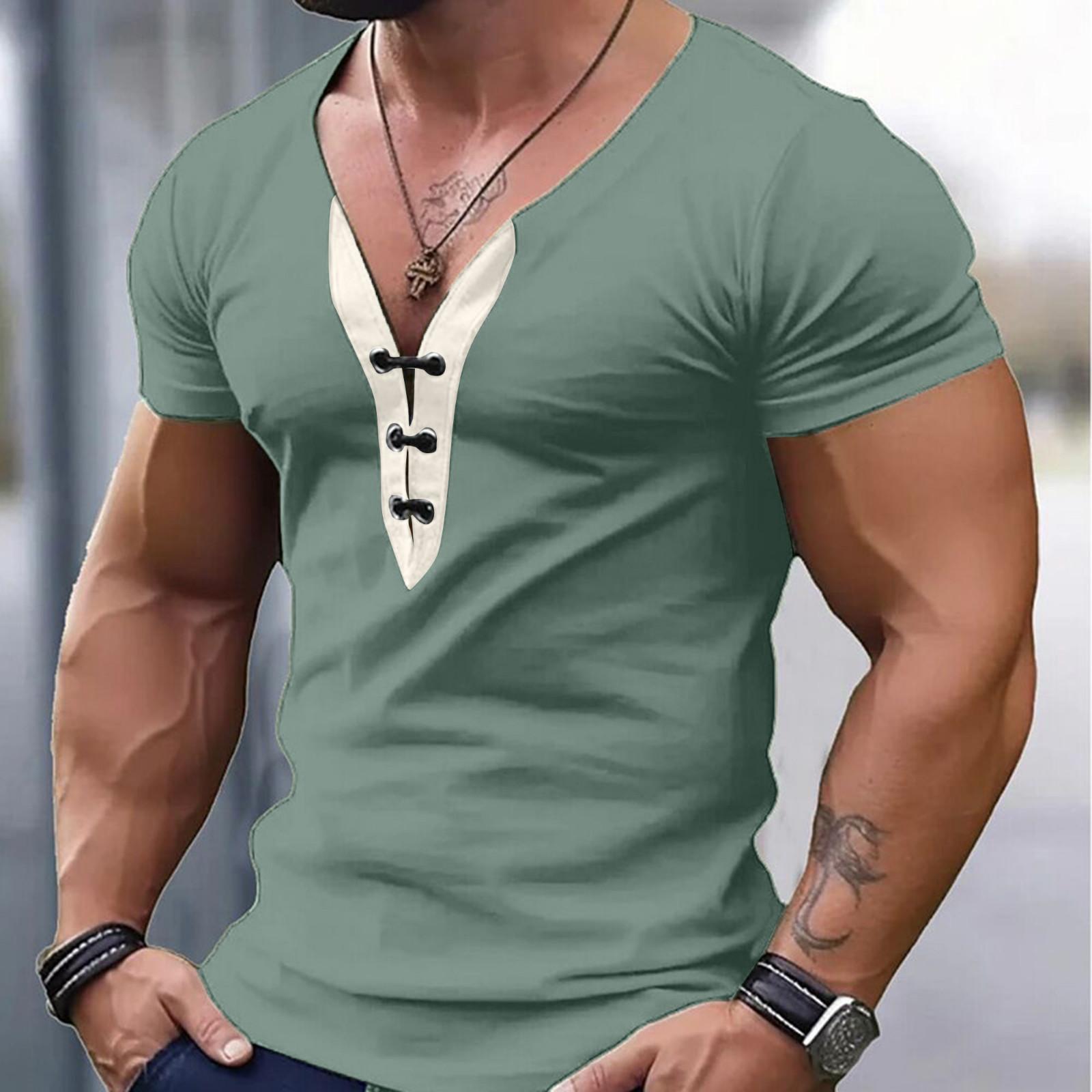 

Летняя мужская футболка с v-образным вырезом и короткими рукавами, спортивный повседневный топ L