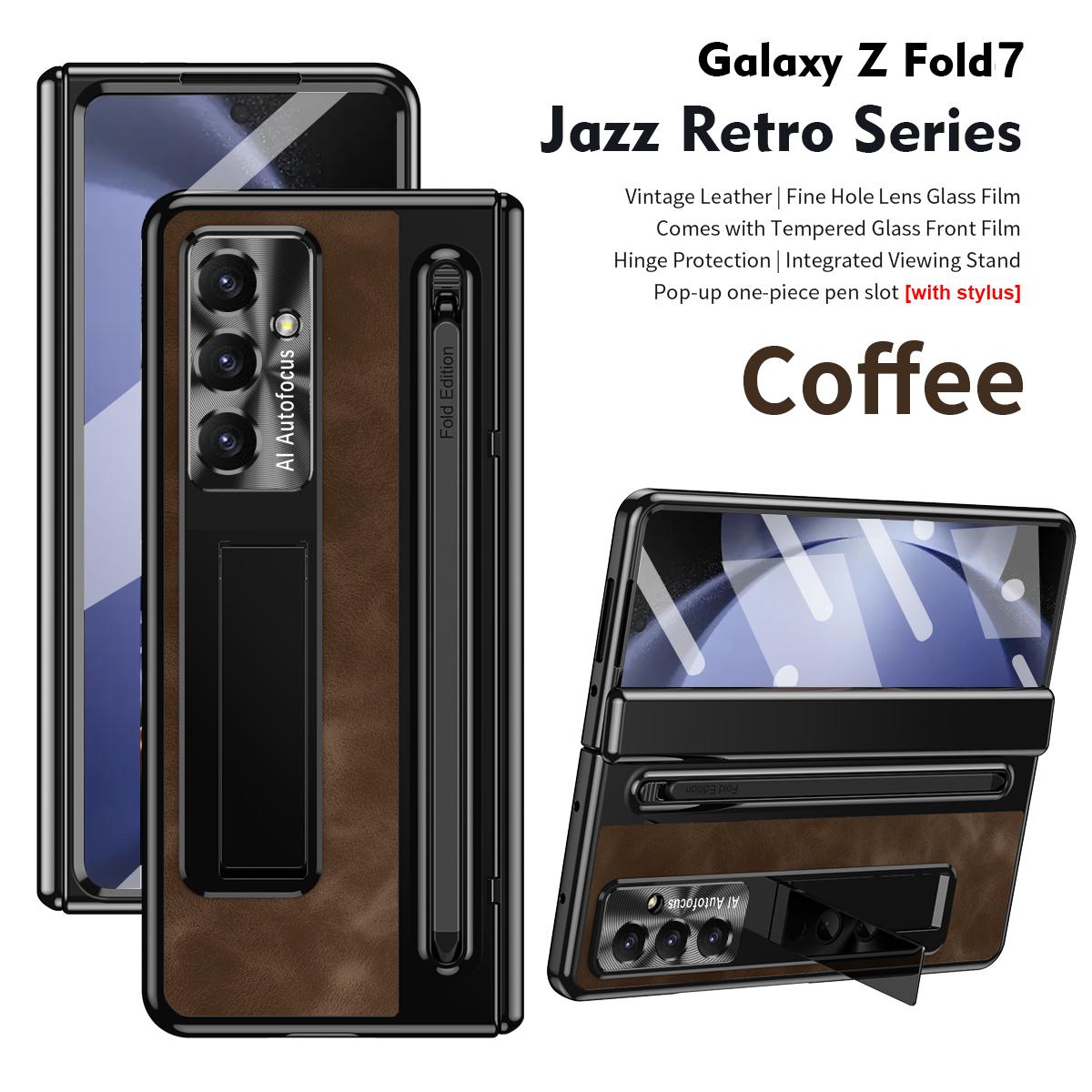 

Чехол-подставка с S Pen для Samsung Galaxy Z Fold 4 5 6 7, чехол на шарнир, защитная пленка для экрана, чехол со слотом для S Pen для Galaxy Z Fold 7 Galaxy Z Fold7 кофейный