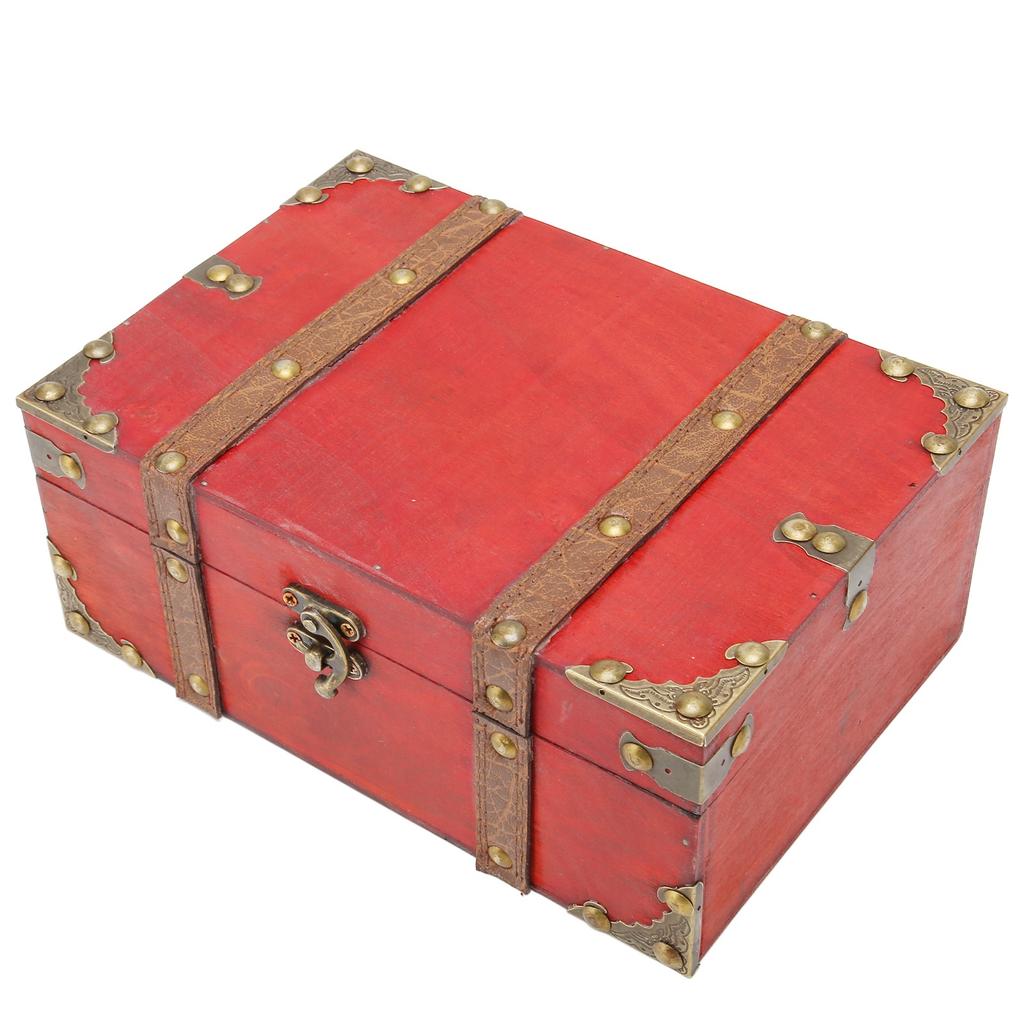 Rectangle Treasure Chest Vintage Large Capacity Reinforced Corners Wood Treasure Box for Postcards