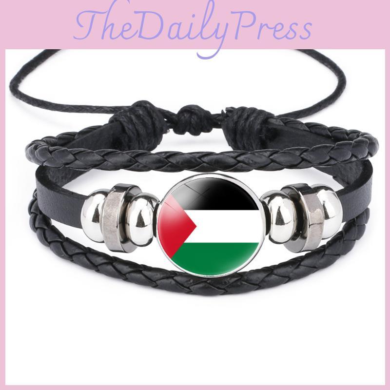 Unique Handmade Palestinian Flag Gemstone Leather Bracelet Wholesale Fashion Accessories