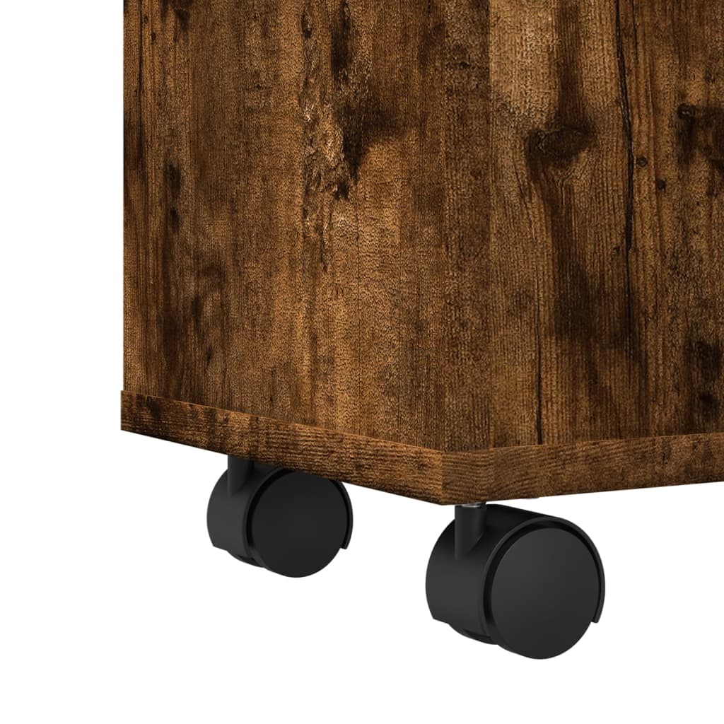 Narrow Bathroom Cabinet with Casters Smoked Oak Finish Particleboard