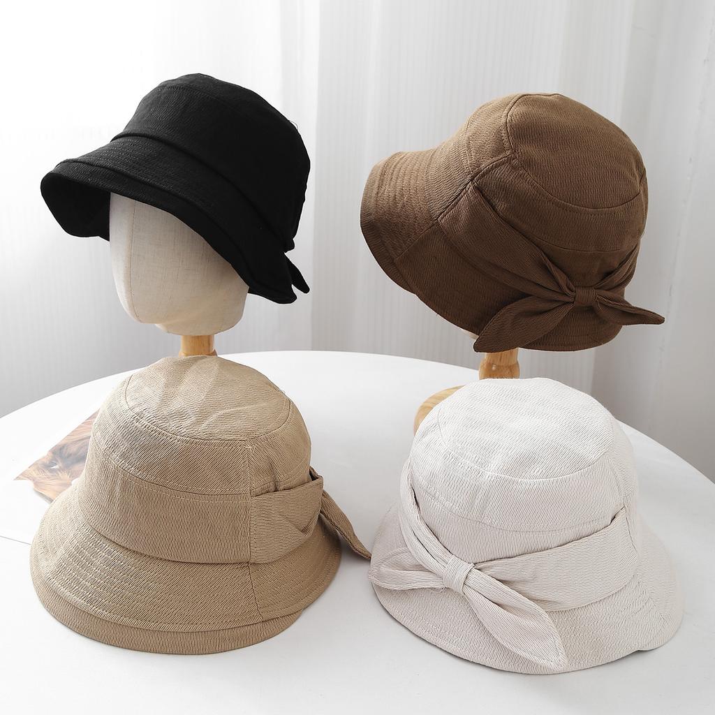 Autumn new upturned edge bucket hat women's rear bow decorative sunshade basin hat versatile casual fashion hat tide
