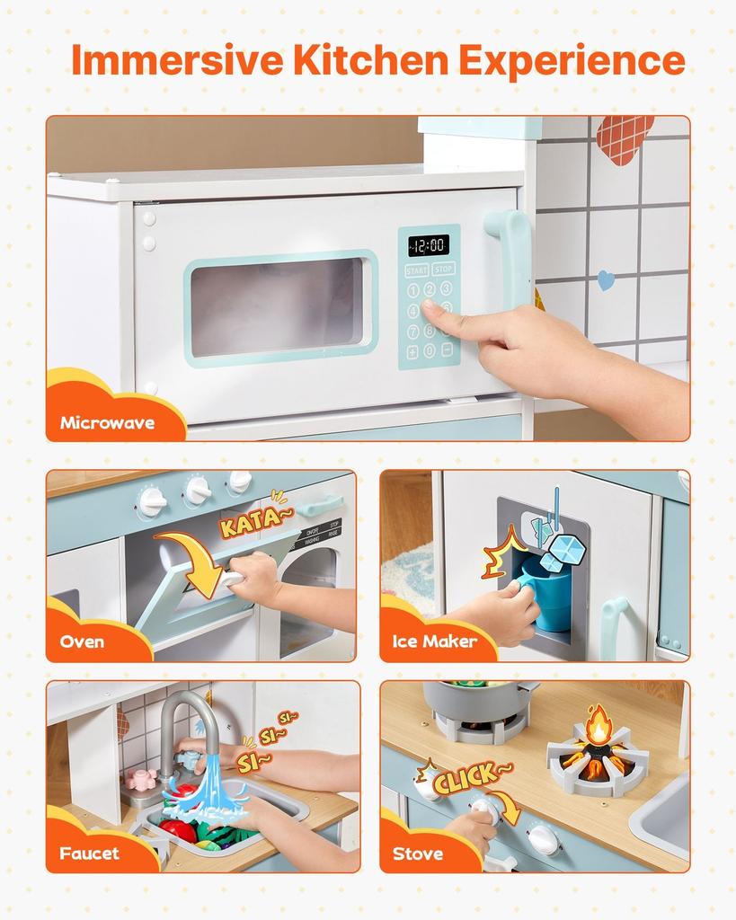 Kitchen Playset Kids Pretend Cooking Play Toy 24 Piece Accessories White