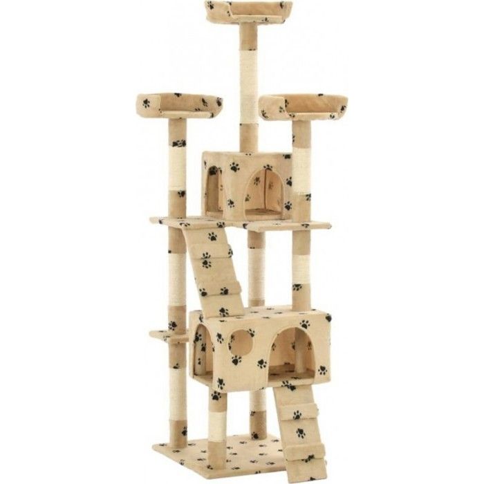 VidaXL Arbre à chat et griffoirs en sisal 170 cm Beige Motif de pattes