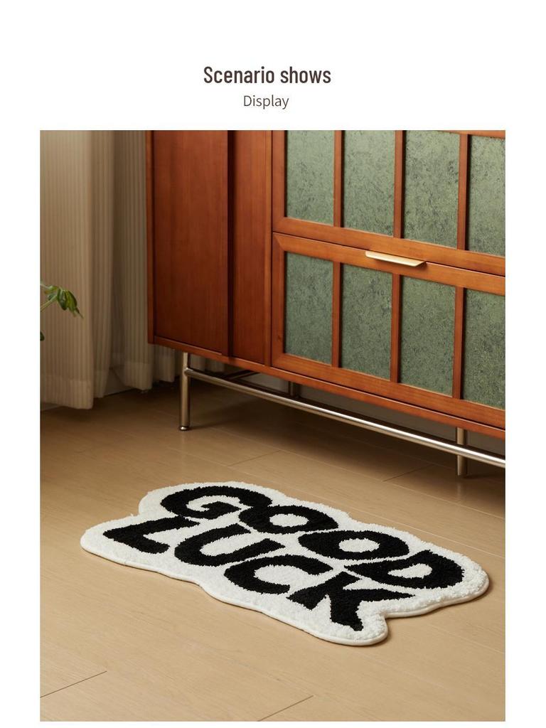 Modern Nordic Letter Flocking Non-Slip Quick-Dry Irregular Floor Mat for Bedroom & Bathroom