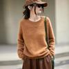 Women's Brushed Wool Round Neck Sweater - Autumn/Winter Cozy Cashmere Base Layer, Loose Fit, Lazy Style