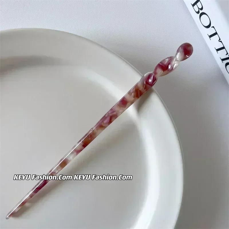 Vintage Acetate Hair Sticks Set Multi-Color Twisted Hairpins for Bun Updo Elegant French Hair Accessories for Women