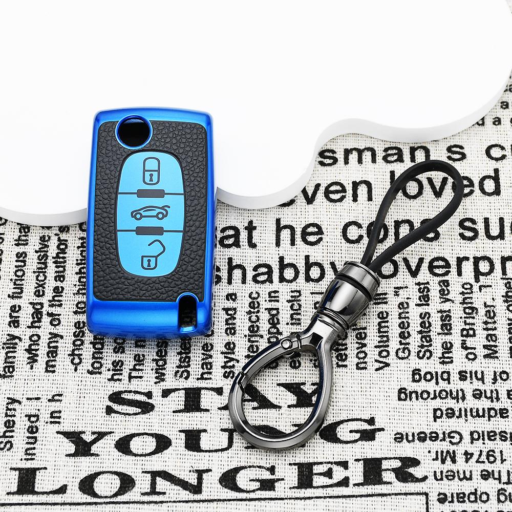 Tpu Leather Flip Car Key Case Cover For Peugeot 207 307 308 407 607 807 Fob Keychain For Citroen C2 C3 C4 C5 C6 Xsara Berlingo