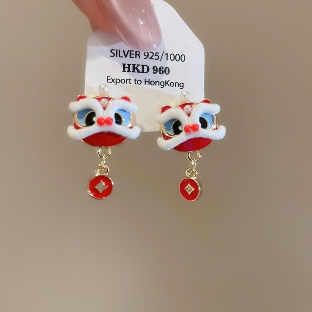 Year of Horse Lion Dance Ear Studs Awakened Lion Drop Earrings Bow Lion Dance Earrings  Wedding