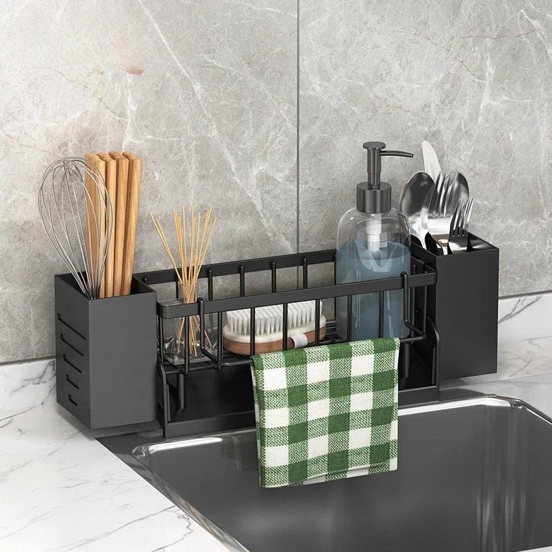 

New Kitchen Sink Organizer Drain Rack ABS Plastic Self-draining Sink Shelf Soap Sponge Holder Dishcloth Towel Rack Filter Basket чёрный