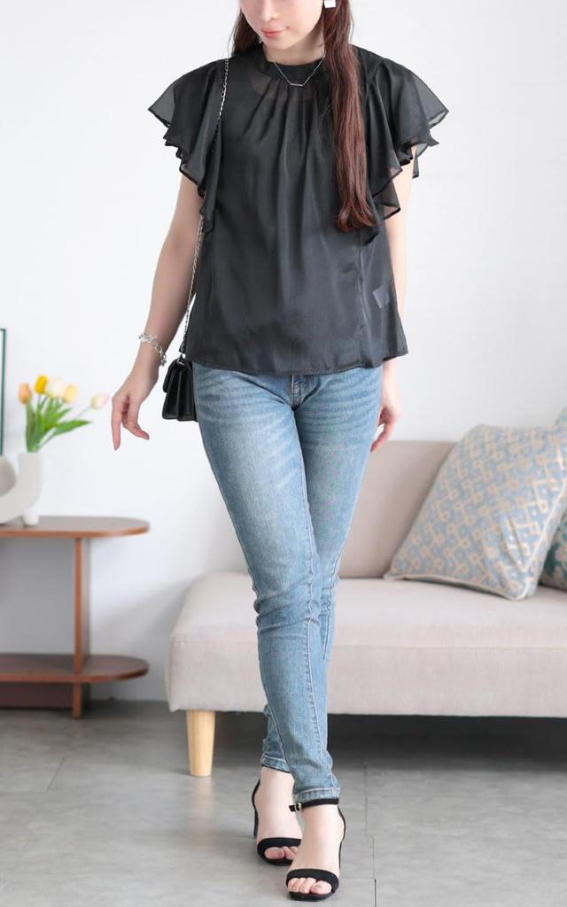 Gold Japan Plus Size Blouse with Stand Flared Office and Size 3L Women's Neck, Gathered, Sleeves, Sheer, Sheer, Wear, Spring, Summer, Fall,