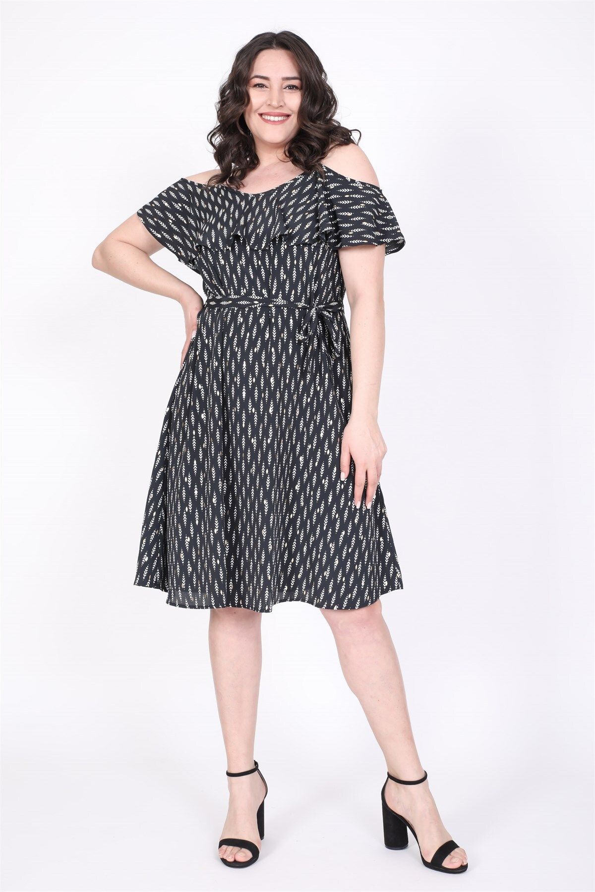 

Women s Big Size Dress Flounce Belted Dress L