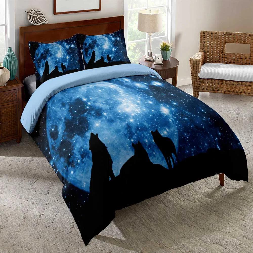 Одеяло Галактика Звездное Небо Волк Космос Планеты Звездное Скопление Солнечная Система Луна Кометы Космос Иллюстрация Постельное белье Comforter (quilt)-EU Single(135*200cm)3pcs