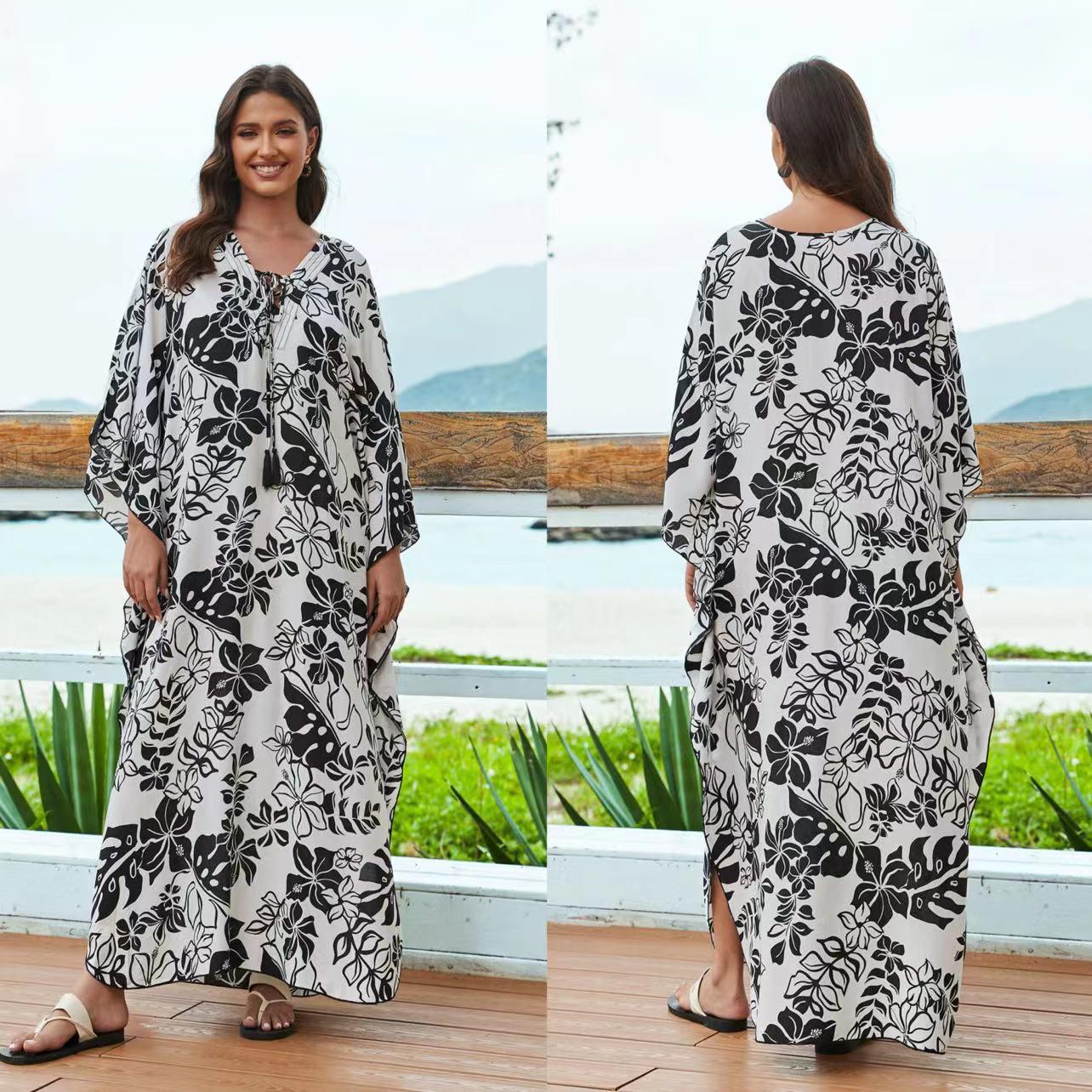 

2023 European & American Rayon Front Tie Holiday Bikini Swimsuit Cover-up Robe