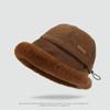Windproof Fluffy Fur Bucket Hat Warm Winter Fisherman Hat Creative Plus Velvet Panama Hat  Woman