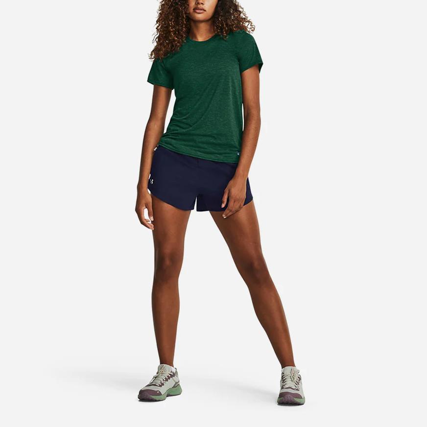 Under Armour Anywhere Color Block Elastic Waist Woven Lightweight Training Shorts Women Shorts Dark-Blue 1380418-410