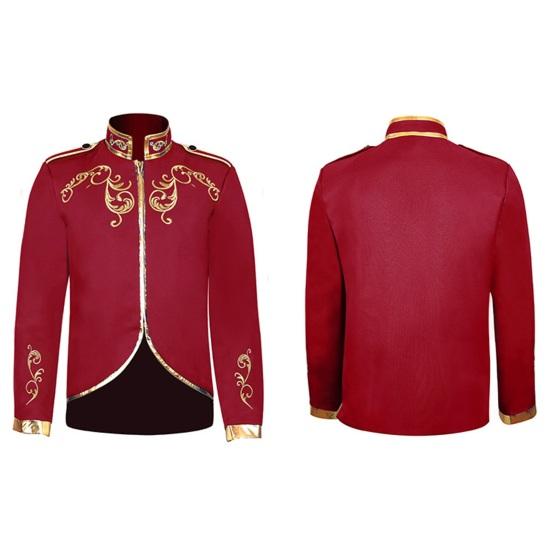 Yousheng Men Jacket Stand Collar Long Sleeve Golden Embroidered Pattern Short Coat Slim Fit Halloween Costume Travel Clothing