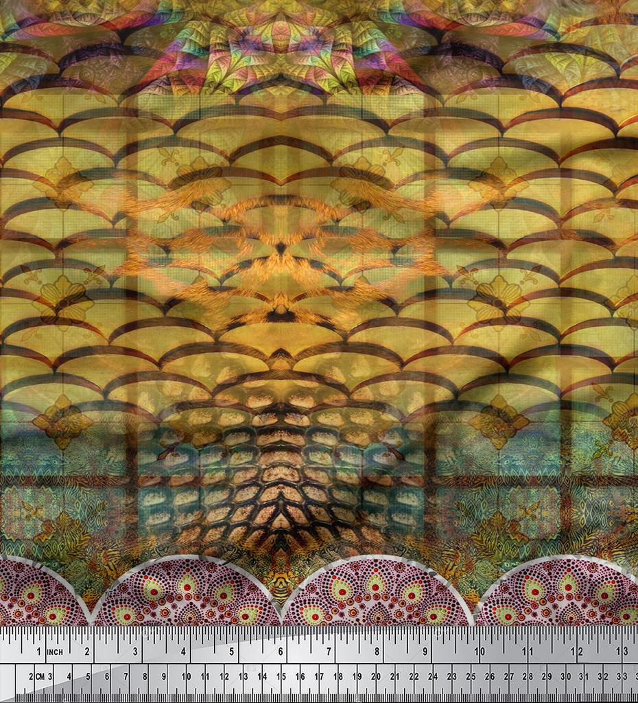 Soimoi Japanischer Krepp-Satin-Stoff mit Mandala-Panel, bedruckter Stoff, 1 Meter 42 Zoll