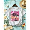 Sun Salt Sand Coconut Tree Prints T-Shirts Womens Summer Short Sleeve T Shirt O-Neck Oversized Tops Basic Soft Clothes