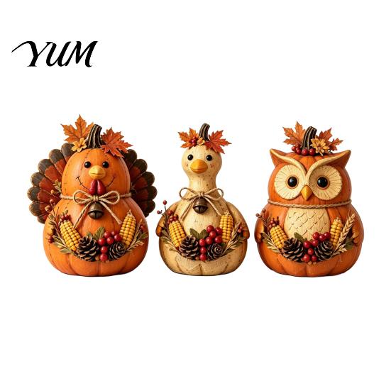 Country Style Thanksgiving Ornaments 3PCS Rustic Autumn Harvest Wooden Ornaments, Animal Designs Retro Indoor Room Decorations Distressed Farmhouse