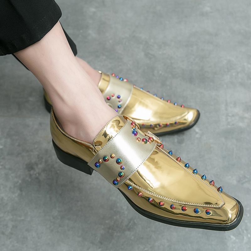 Gentlemen Rivet Chelsea Luxury Brand Boots Model Business Banquet Gold Party Wedding Mens Kids Boys Casual Stage Dress Men Shoes