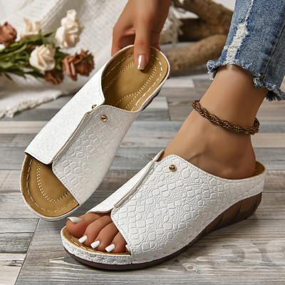 Pantofole casual a fascia singola da donna, tinta unita, in pelle di serpente, con bocca di pesce, sandali aperti con punta aperta, scarpe estive all'aperto