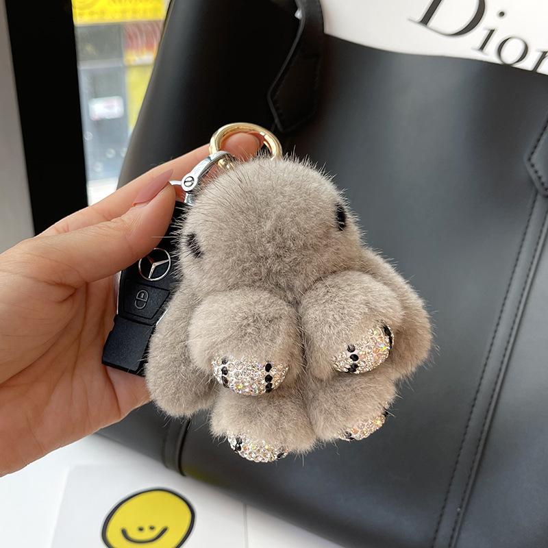Cute Long Ear Bunny Keychain Real Mink Fur Rabbit Doll Pendant Toys Keyring Women Bag Charm Ornament Pompom Plush Jewelry Gifts