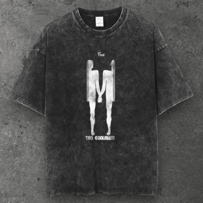 Mens Twin Figure Oversized Cotton T Shirt Black Grunge Aesthetic S-4XL
