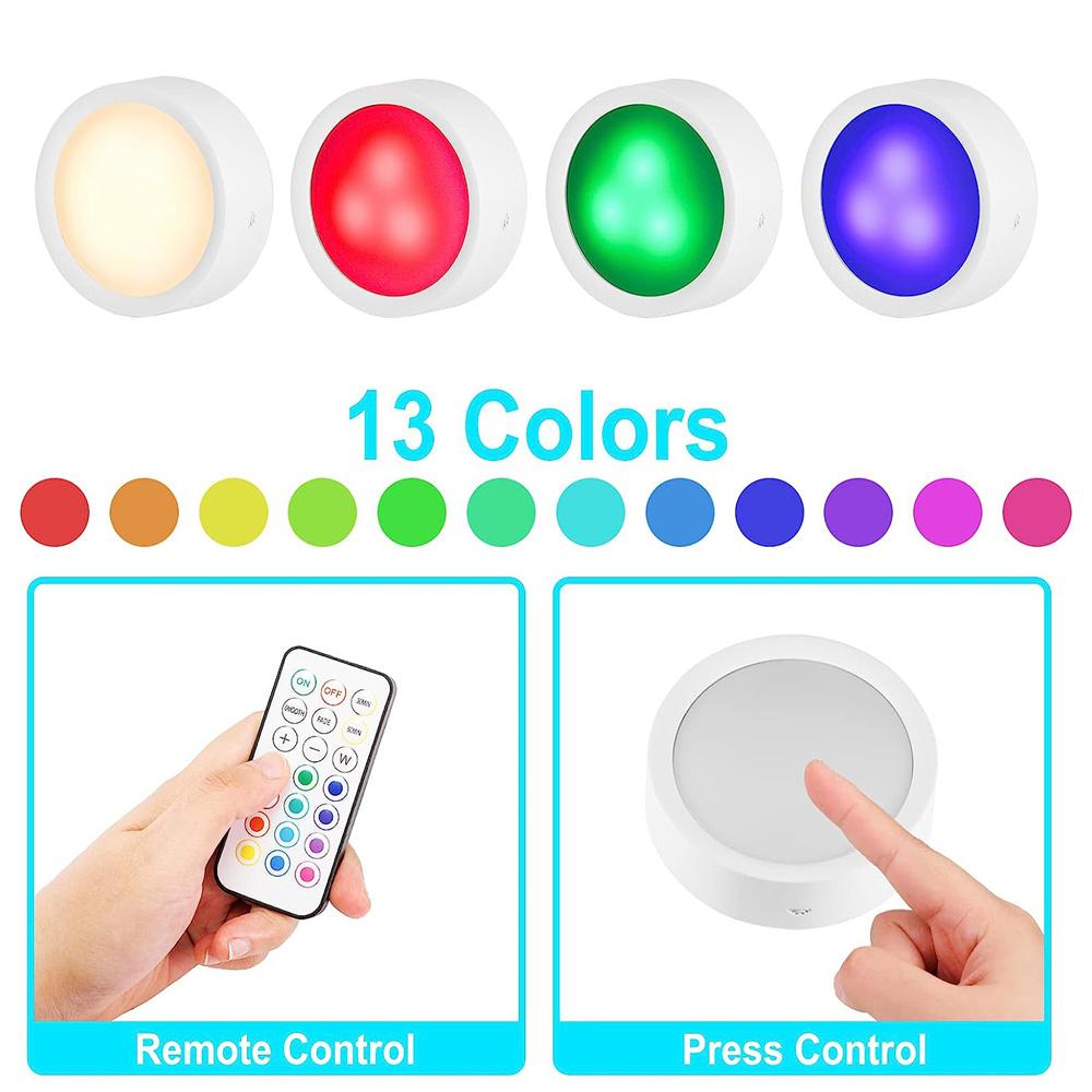 RGB barevné LED světlo Puck, dálkový ovladač, bezdrátová žárovka, nástěnná lampa, závěsné svítidlo, patice AA baterie, E26, E27