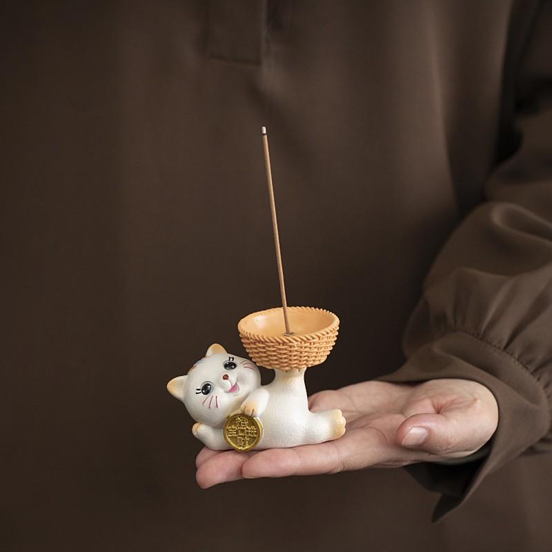 Resin Lucky Cat Incense Holder Desktop Aromatherapy Burner Stick Modern Minimalist Home Decor