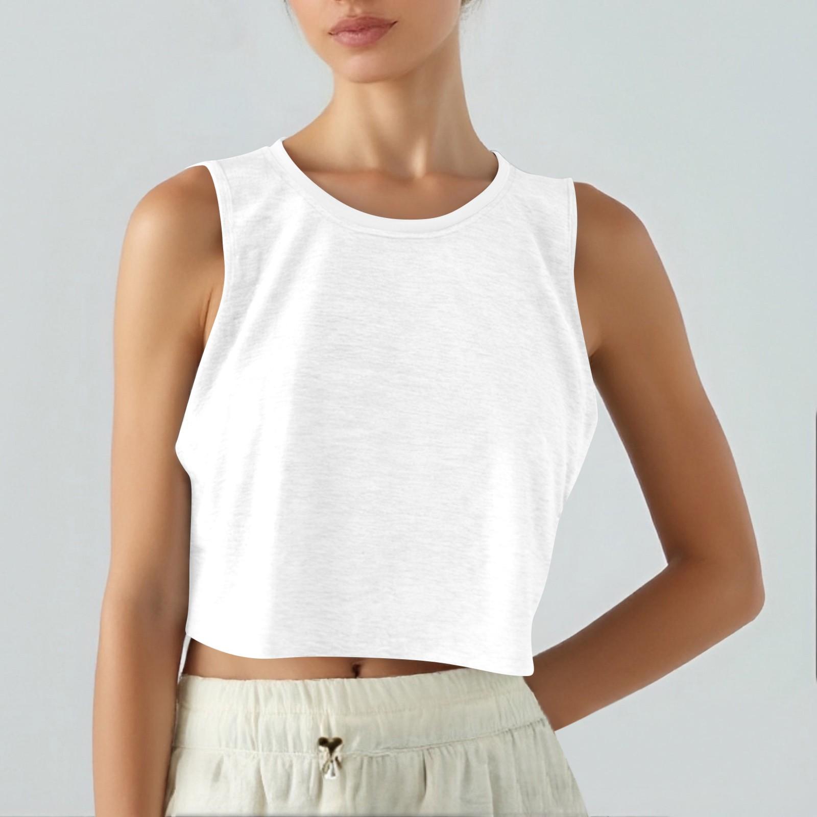 

Женская однотонная спортивная повседневная футболка без рукавов короткий топ One Size белый