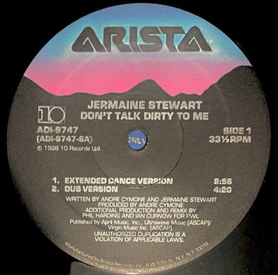 12inch Record JERMAINE STEWART - Don't Talk Dirty To Me AD19747 Arista 1988 US Dance & Electronica Used