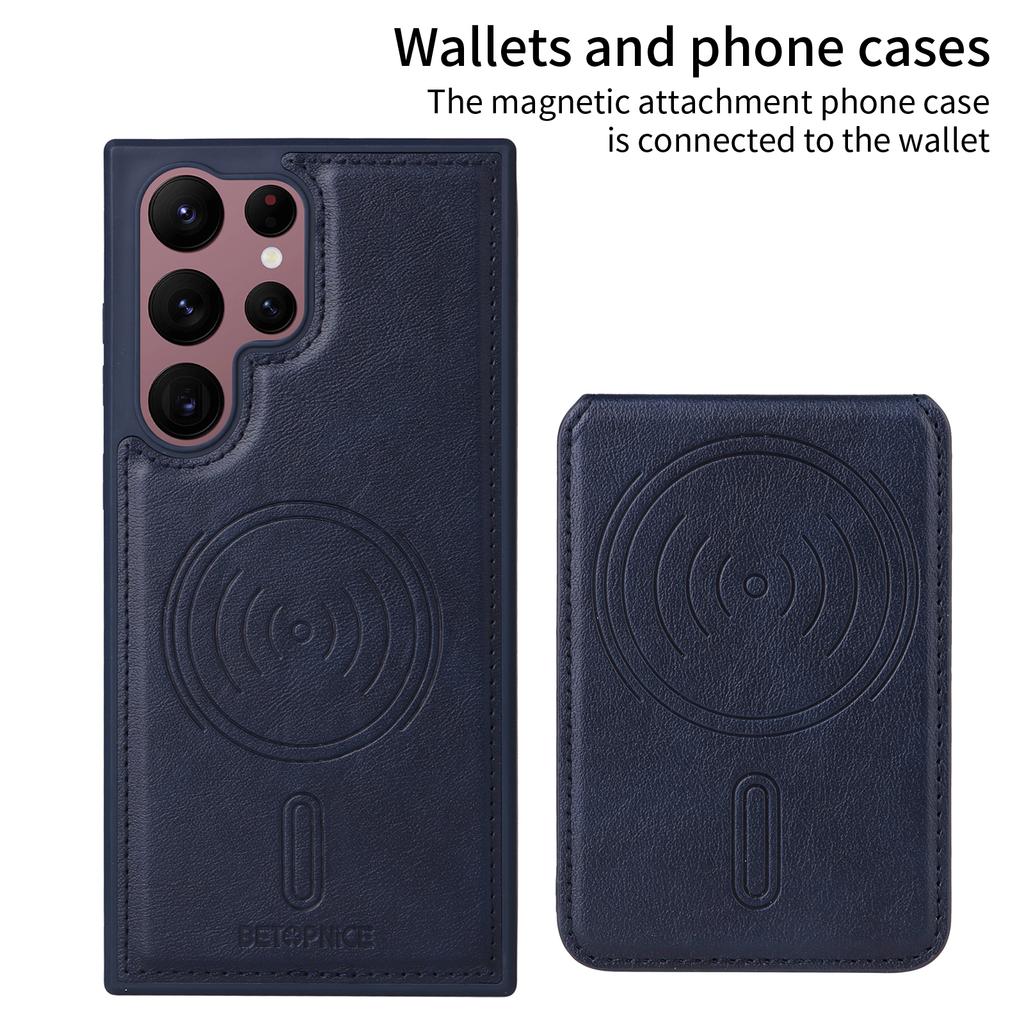For Samsung Galaxy S22 Ultra 5G Magnetic Case BETOPNICE RFID Blocking Leather Phone Back Cover with Detachable Card Bag