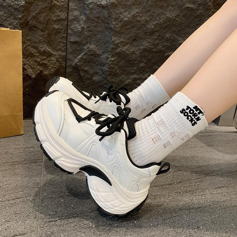 Premium braune Dad-Schuhe Damen 6 cm Höhenzunahme dicke Sohle keine müden Füße 2025 neu Herbst vielseitig Sport und Freizeit