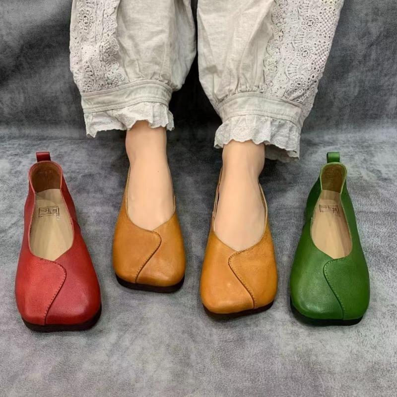 Fashion Leather Flats Women Loafers Shoes Square Toe Shallow Casual Shoes 2025 Trend Walking Soft Cozy Winter Designer Femme Chaussures