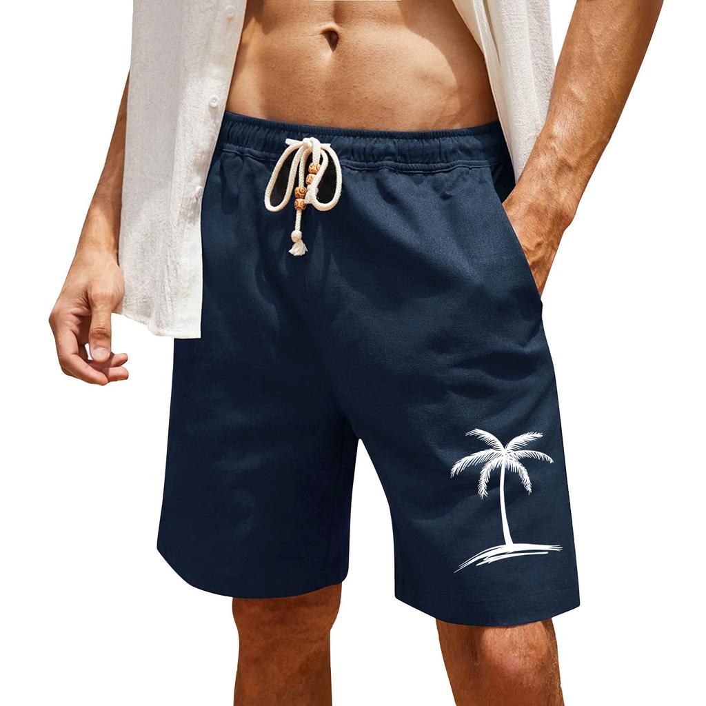 Men's Print Cotton Linen Casual Shorts Men's Fashionable Beach Shorts