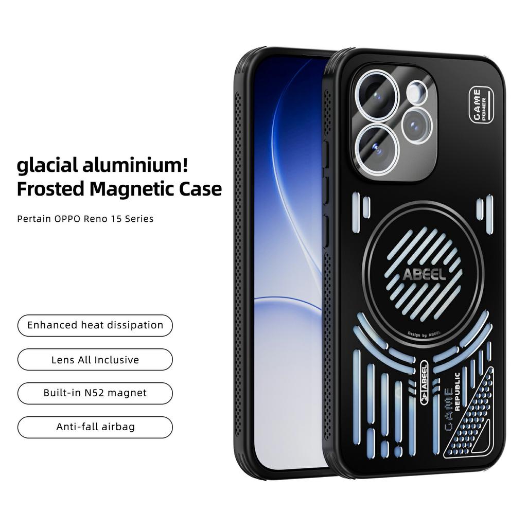 ABEEL For Oppo Reno15 Pro 5G (Global)/Reno15 5G (China) Magnetic Case Aluminium Alloy + PC + TPU Hollow Heat Dissipation Phone Cover